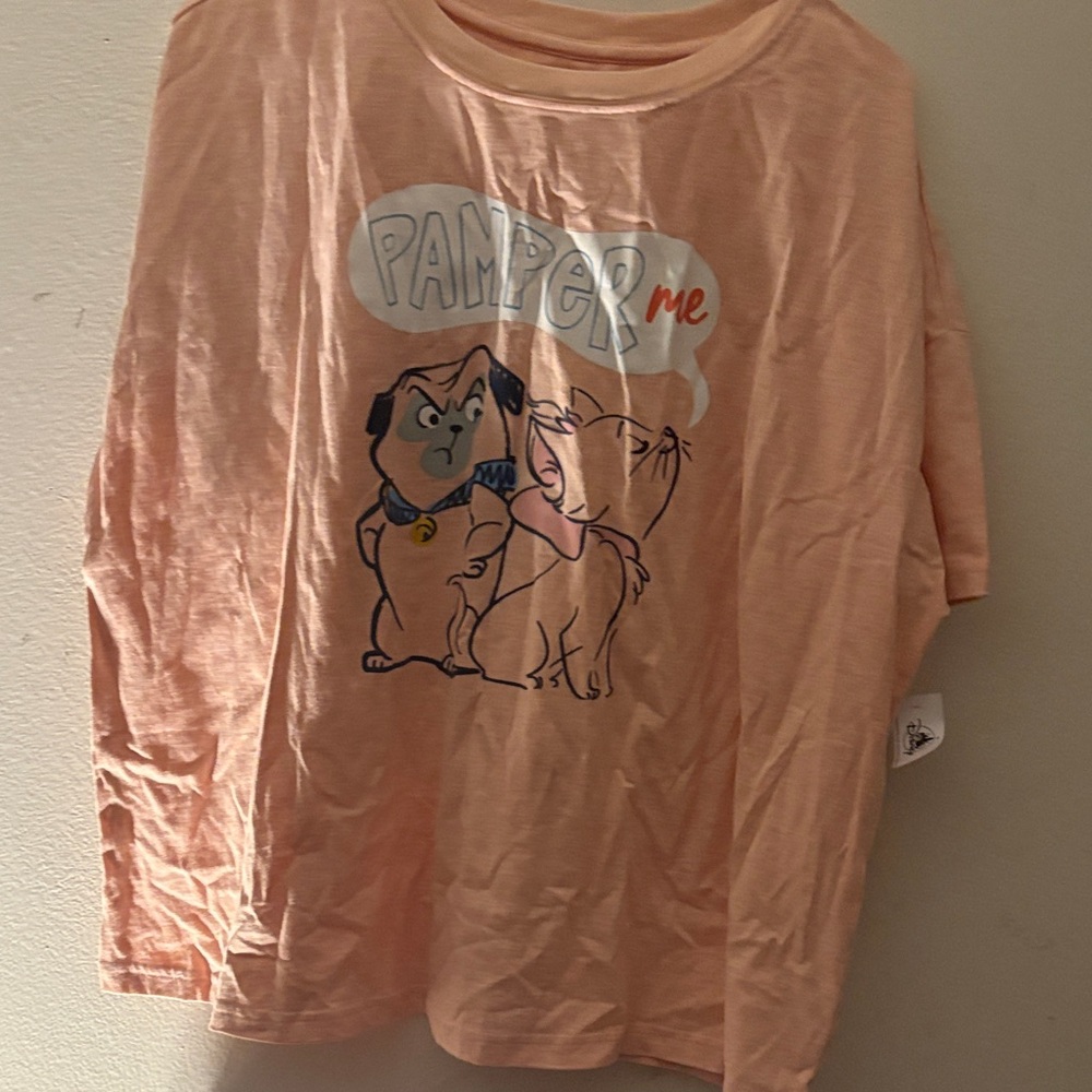 Peach Graphic Tee with Pug Design